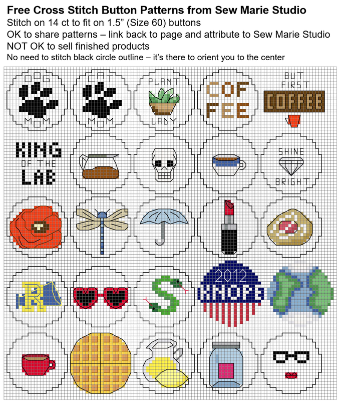Free Cross Stitch Button Patterns from Sew Marie Studio - stitch on 14 count
