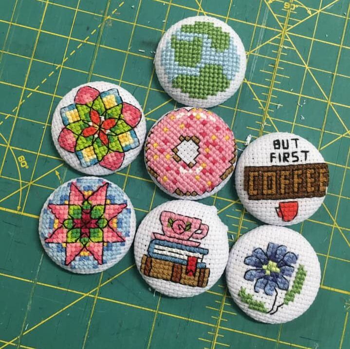 Cross stitch buttons stitched by Sew Marie Studio